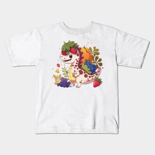 cute little Dinosaur eating fruit t-rex Kids T-Shirt